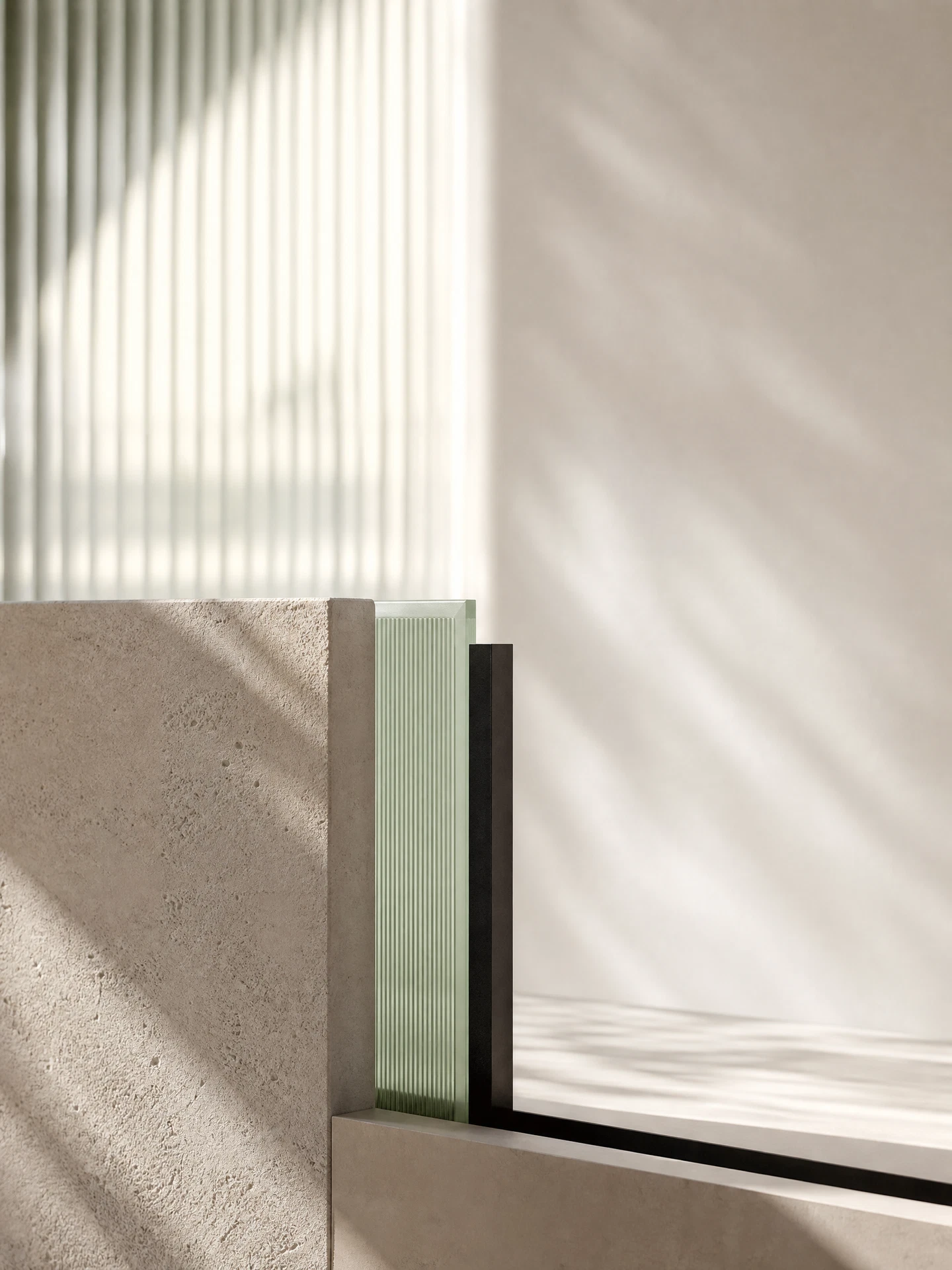 Calm sage architectural forms in soft natural light
